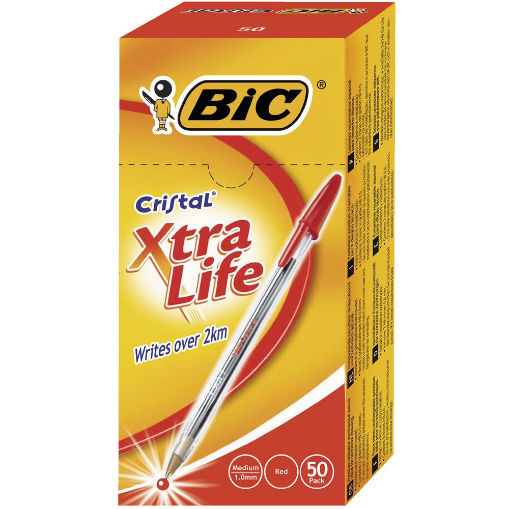 BIC Cristal Xtra Life Ballpoint Pens Red 50 Pack