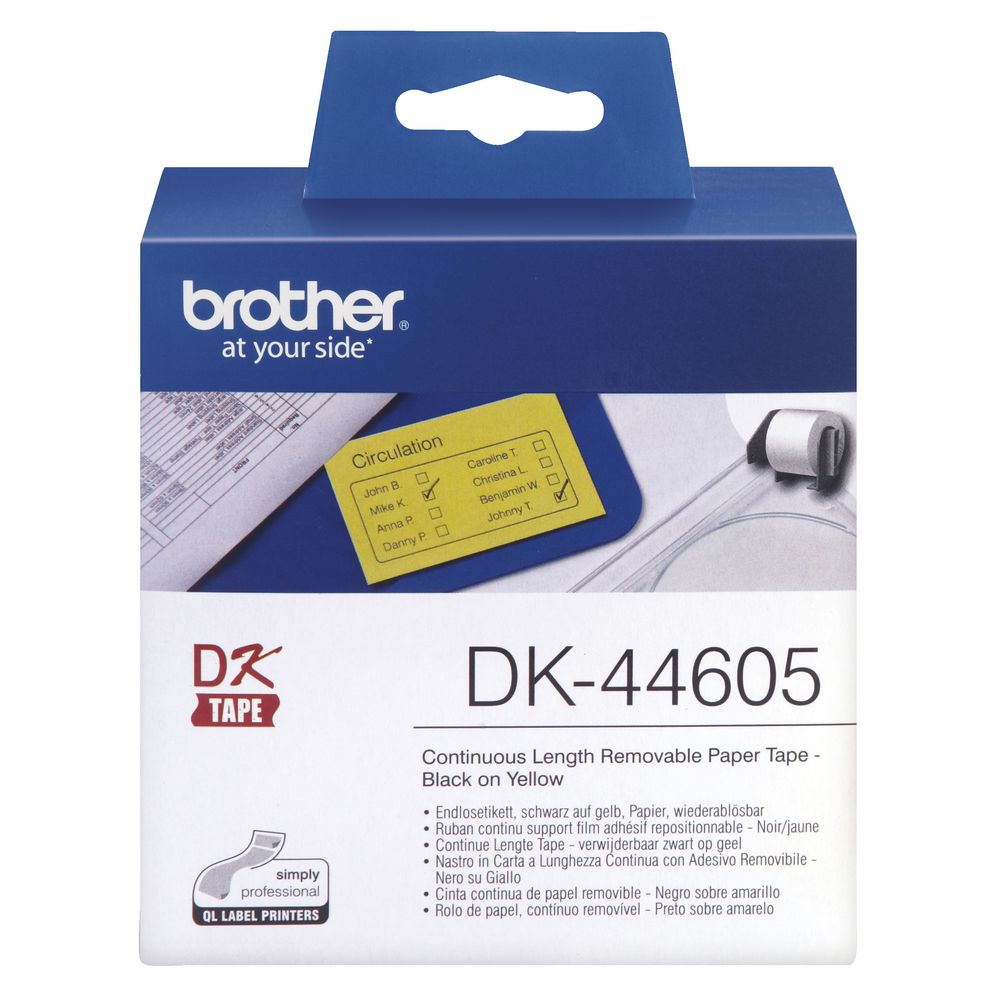 Brother Continuous Length Removable Tape Yellow DK-44605