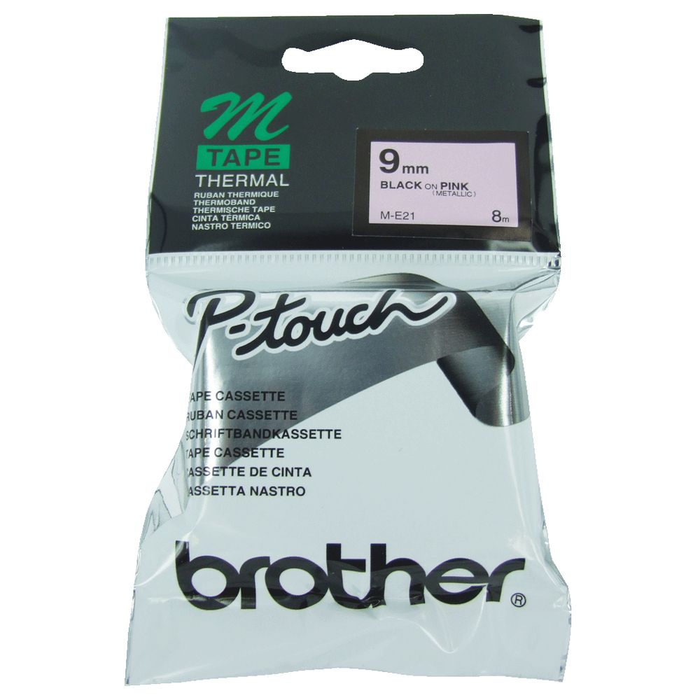 Brother Thermal M Tape 9mm x 8m Black on Pink