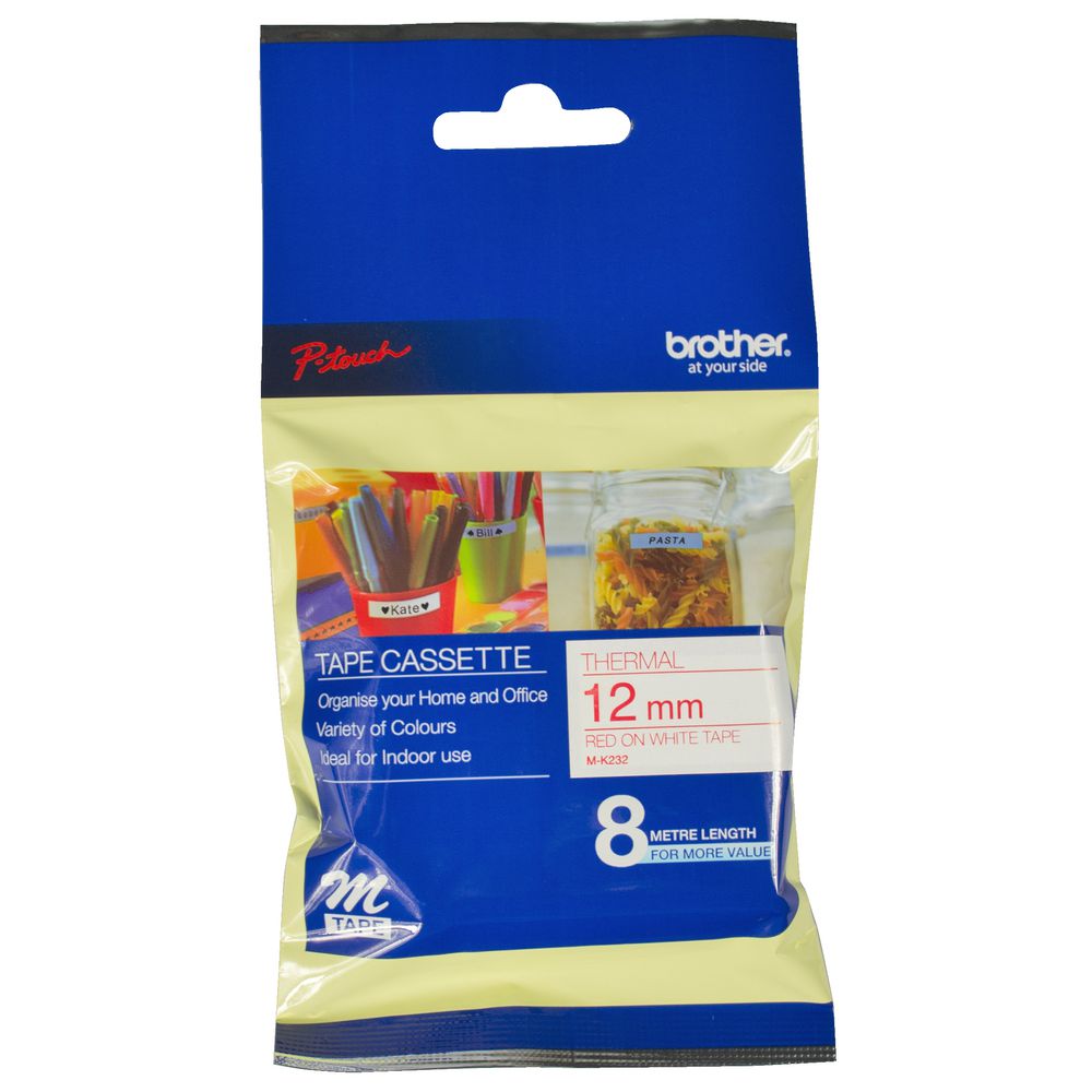 Brother Thermal M Tape 12mm x 8m Red on White