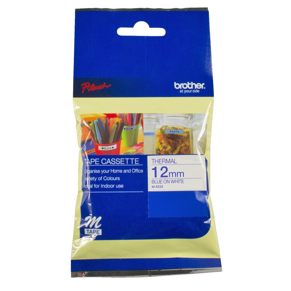 Brother Thermal M Tape 12mm x 8m Blue on White