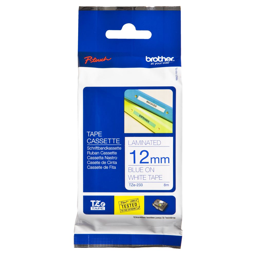 Brother Laminated Tape 12mm x 8m Blue on White TZe-233