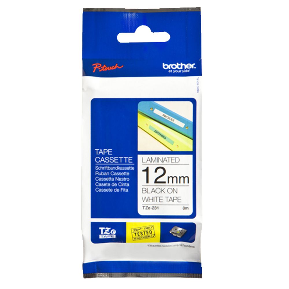 Brother Tape 12mm x 8m Black on White 25 Pack TZe-231