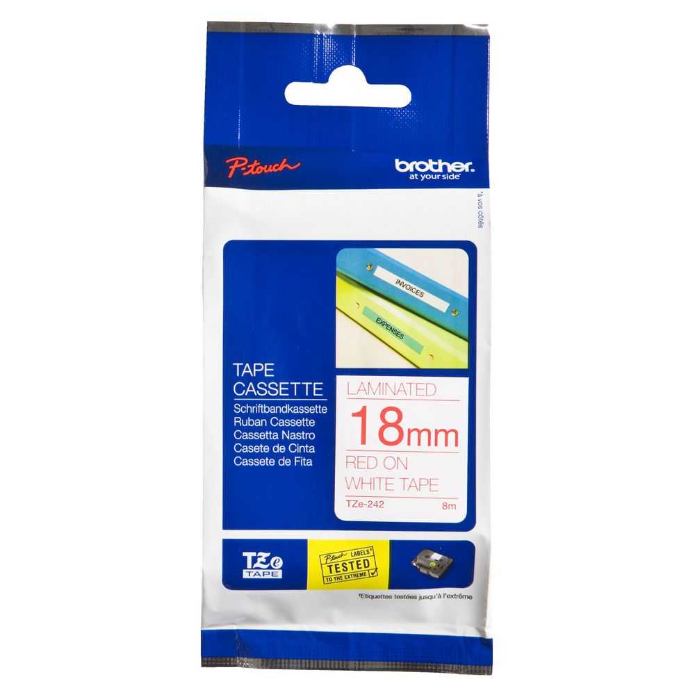 Brother Tape 18mm x 8m Red on White TZe-242