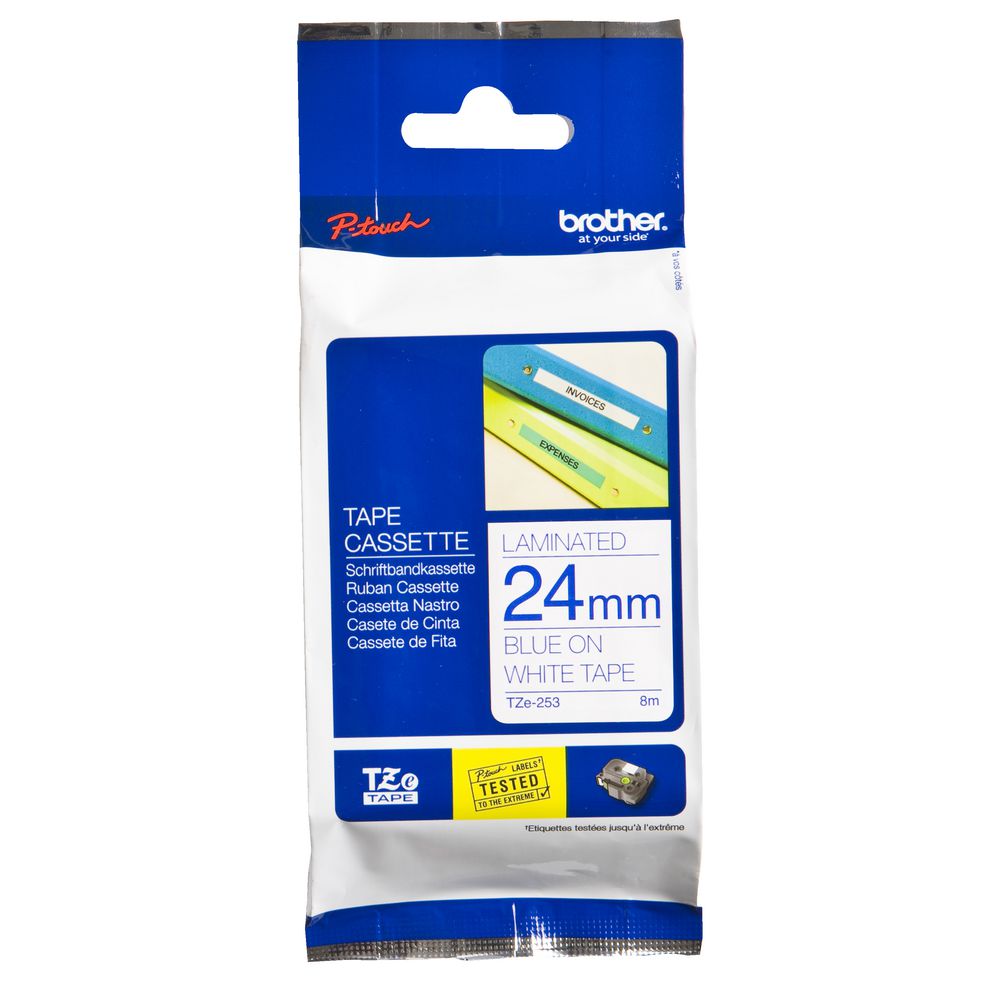 Brother Tape 24mm x 8m Blue on White TZe-253