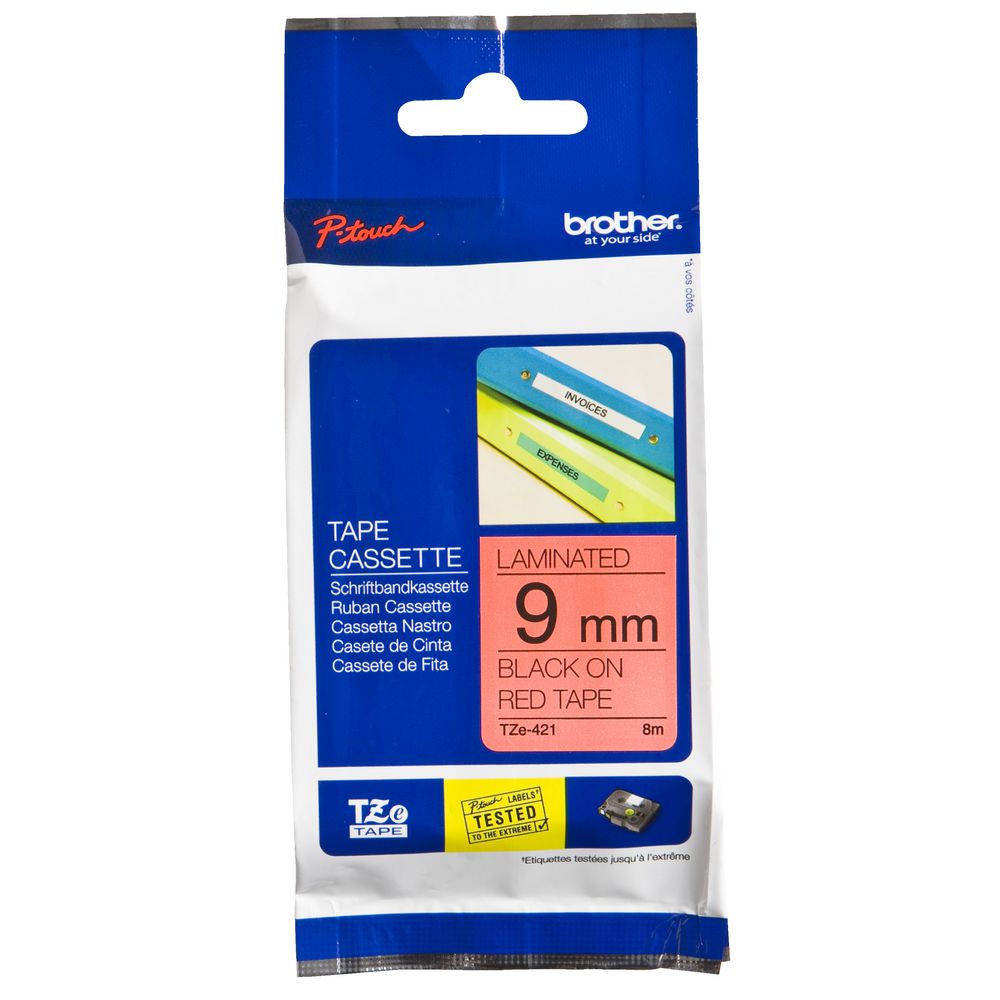 Brother Tape 9mm x 8m Black on Red TZe-421