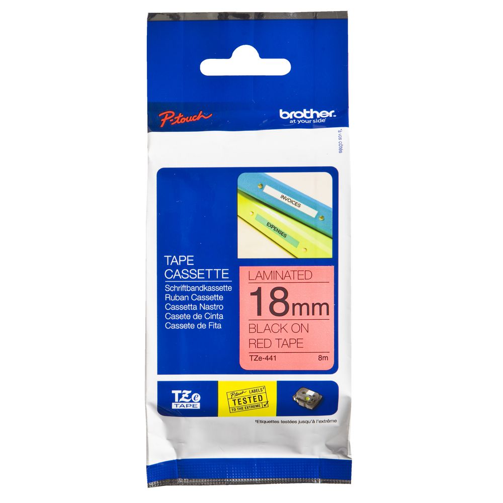 Brother Tape 18mm x 8m Black on Red TZe-441