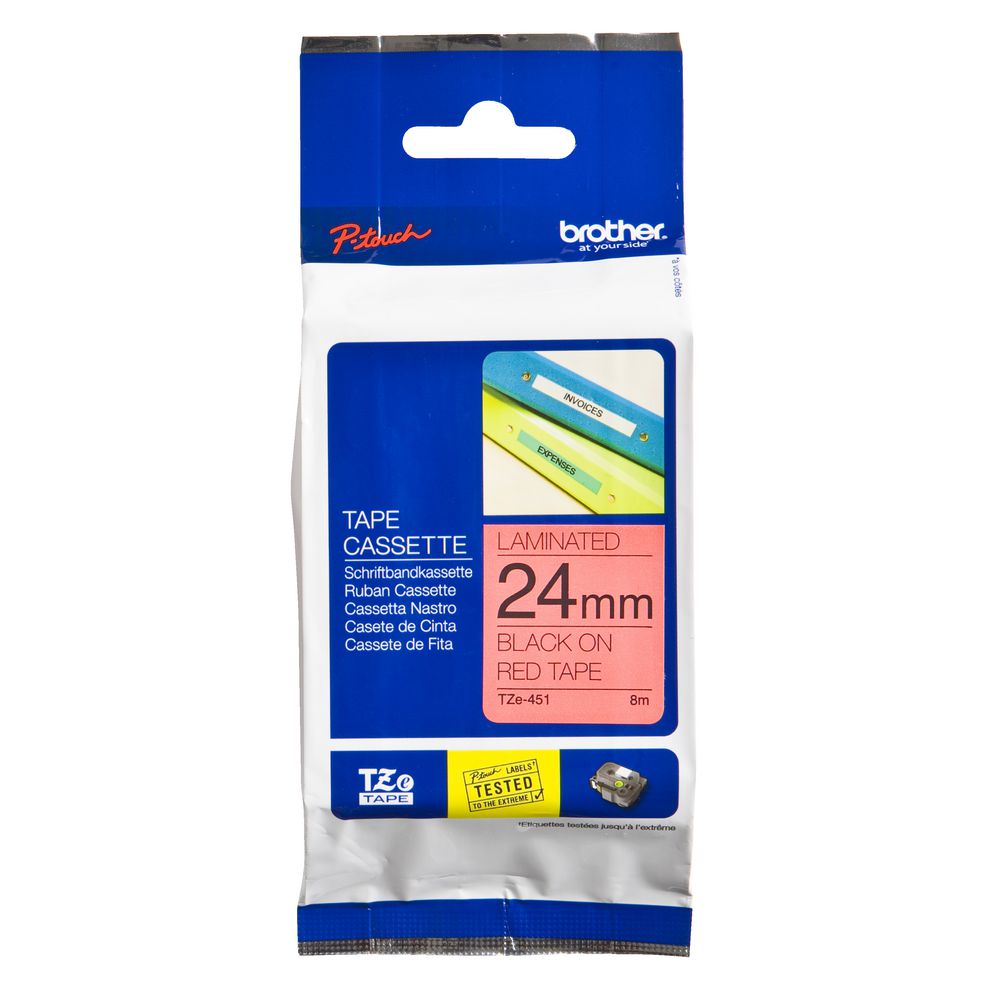 Brother Tape 24mm x 8m Black on Red TZe-451