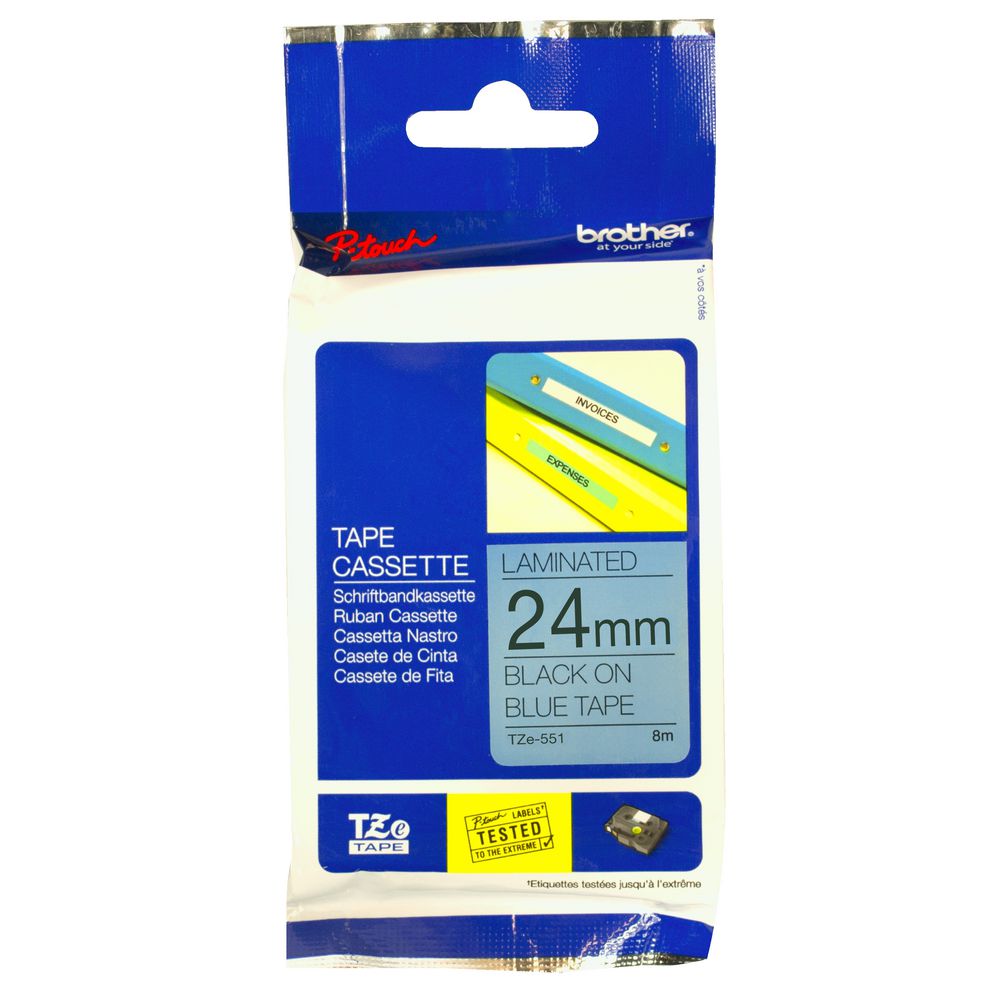Brother Tape 24mm x 8m Black on Blue TZe-551