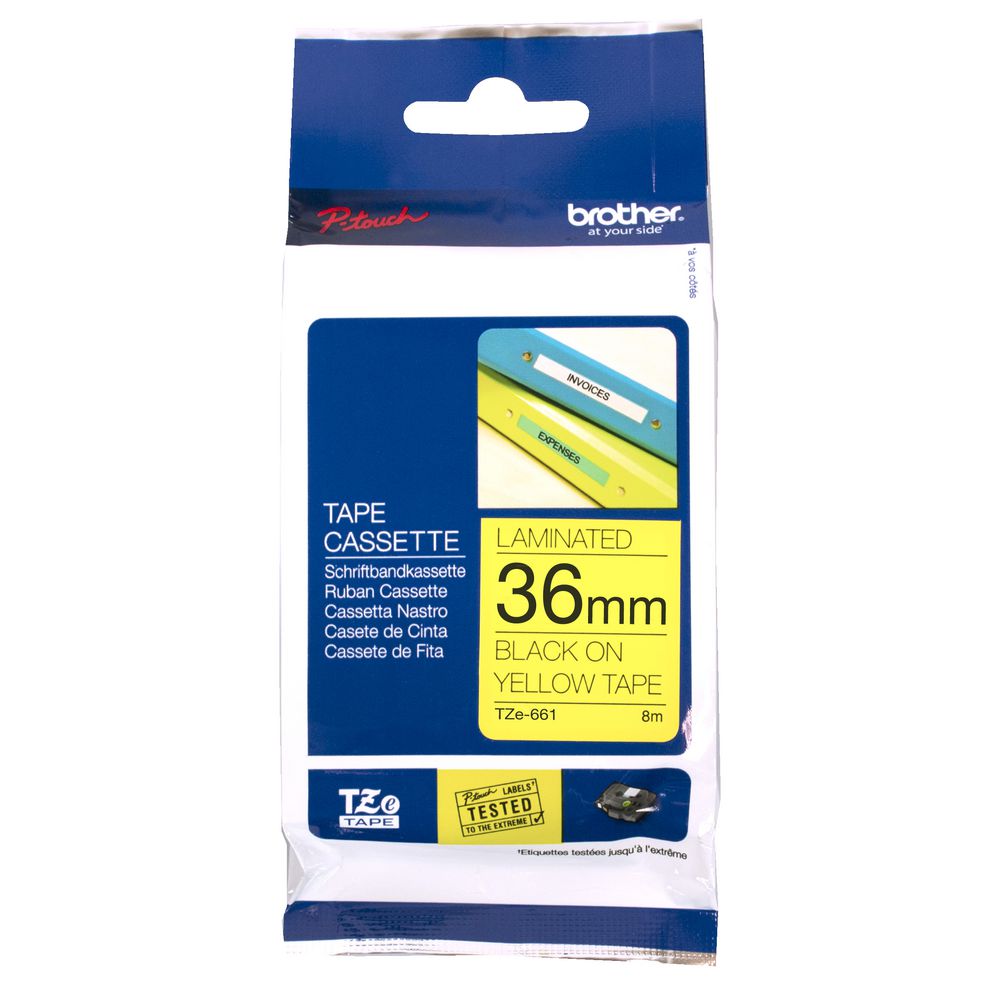 Brother Tape 36mm x 8m Black on Yellow TZe-661