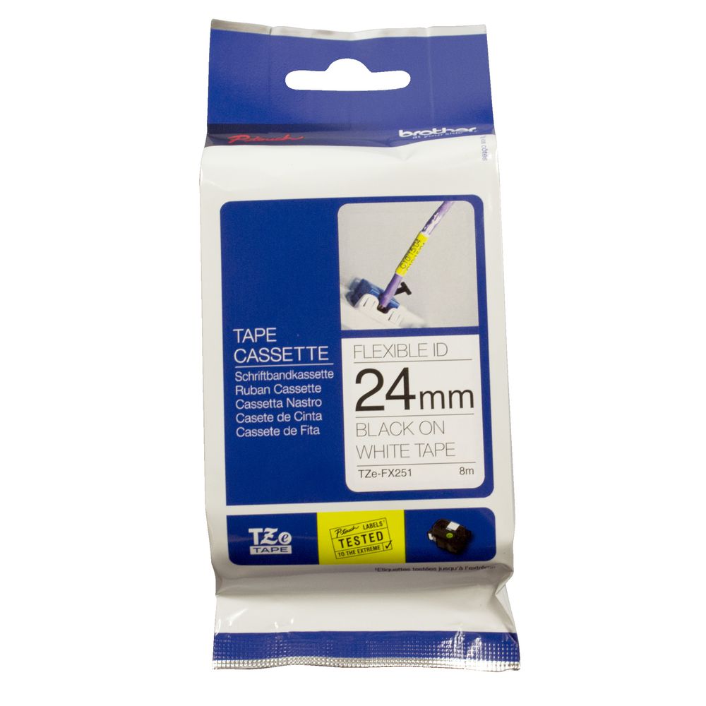 Brother Flexible ID Tape 24mm x 8m Black on White TZe-FX251