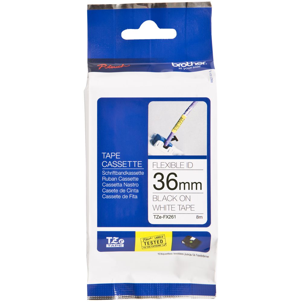 Brother Flexible ID Tape 36mm x 8m Black on White TZe-FX261