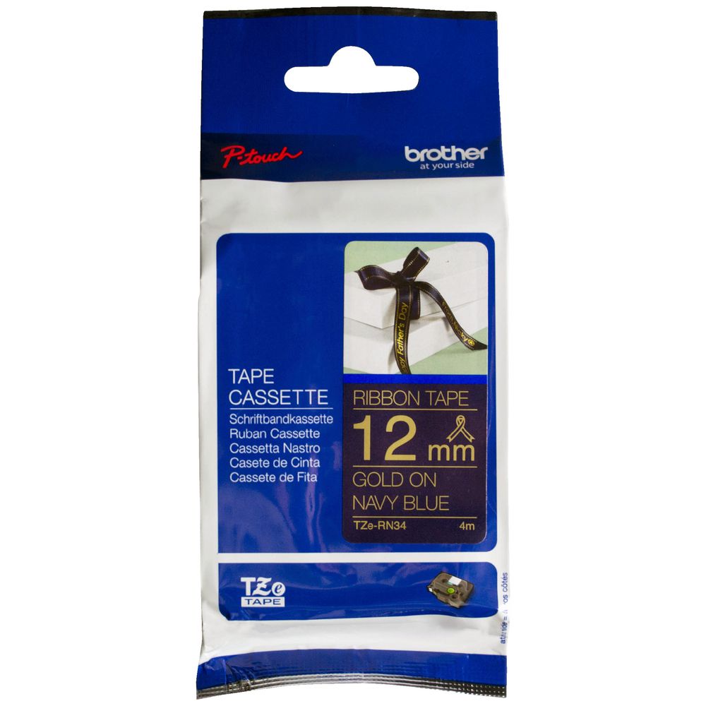 Brother Ribbon Tape 12mm x 4m Gold on Blue TZe-RN34