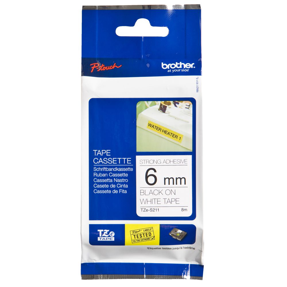 Brother Strong Tape 6mm x 8m Black On White TZe-S211