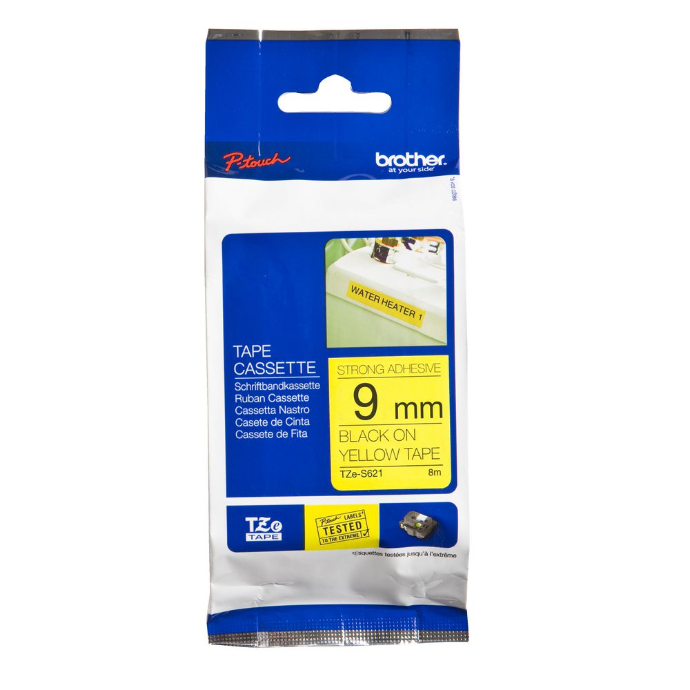 Brother Strong Tape 9mm x 8m Black On Yellow TZe-S621