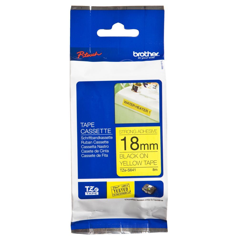 Brother Strong Tape 18mm x 8m Black on Yellow TZe-S641