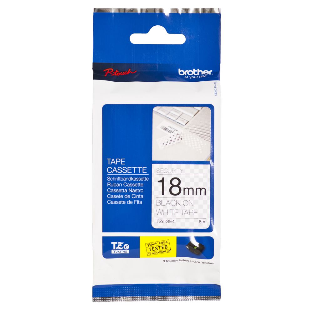Brother Security Tape 18mm x 8m Black on White TZe-SE4