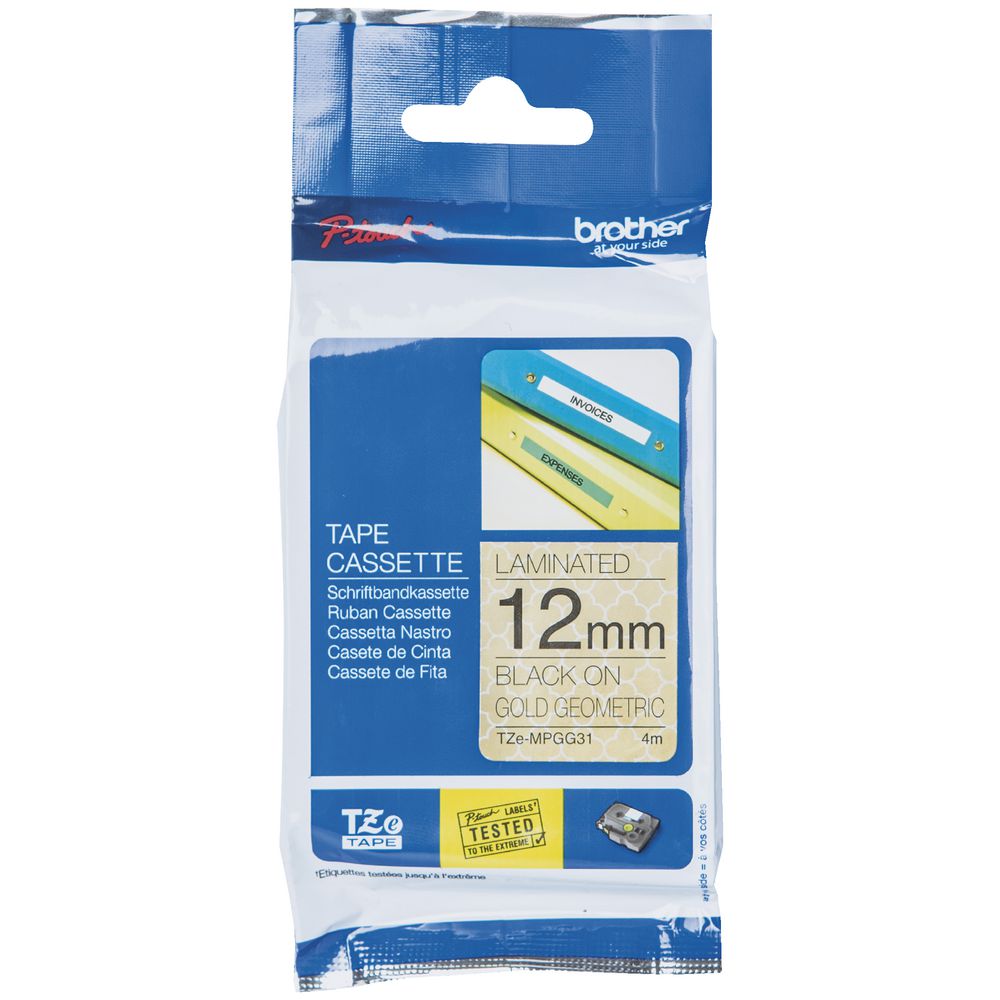 Brother Ribbon Tape 12mm x 4m Black on Gold TZE-MPGG31