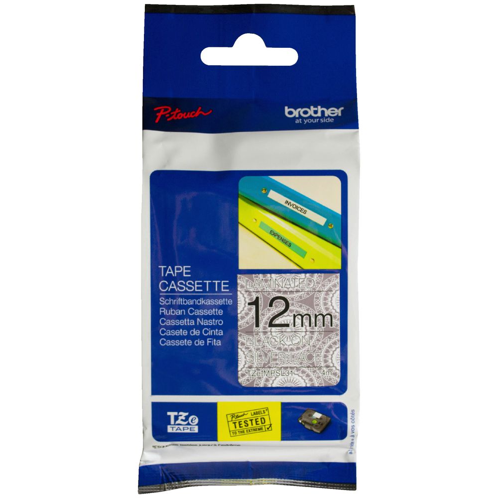 Brother Ribbon Tape 12mm x 4m Black on Silver TZE-MPSL31