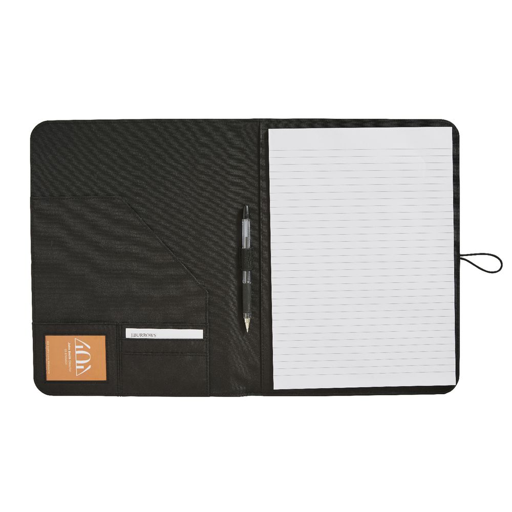 J.Burrows A4 Flat Compendium Elastic Button Black