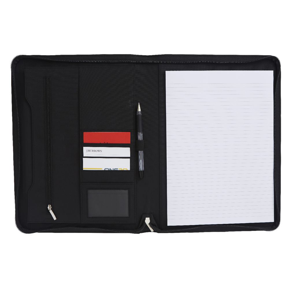 J.Burrows A4 Textured PU Zip Compendium Black
