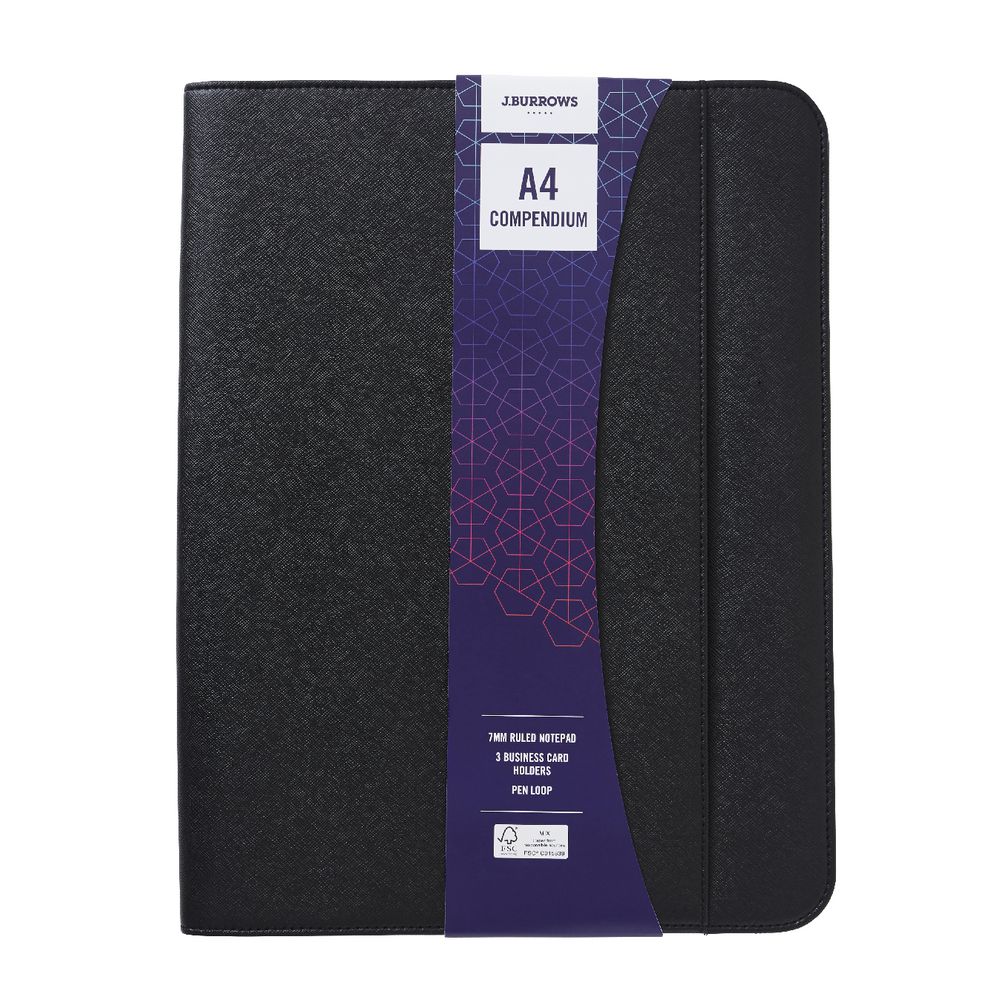 J.Burrows A4 Textured PU Zip Compendium Black