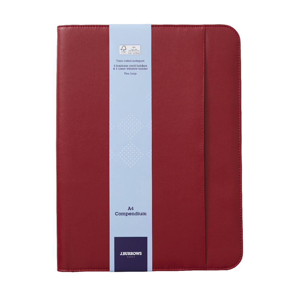 J.Burrows A4 Flat Compendium Zip Closure Red