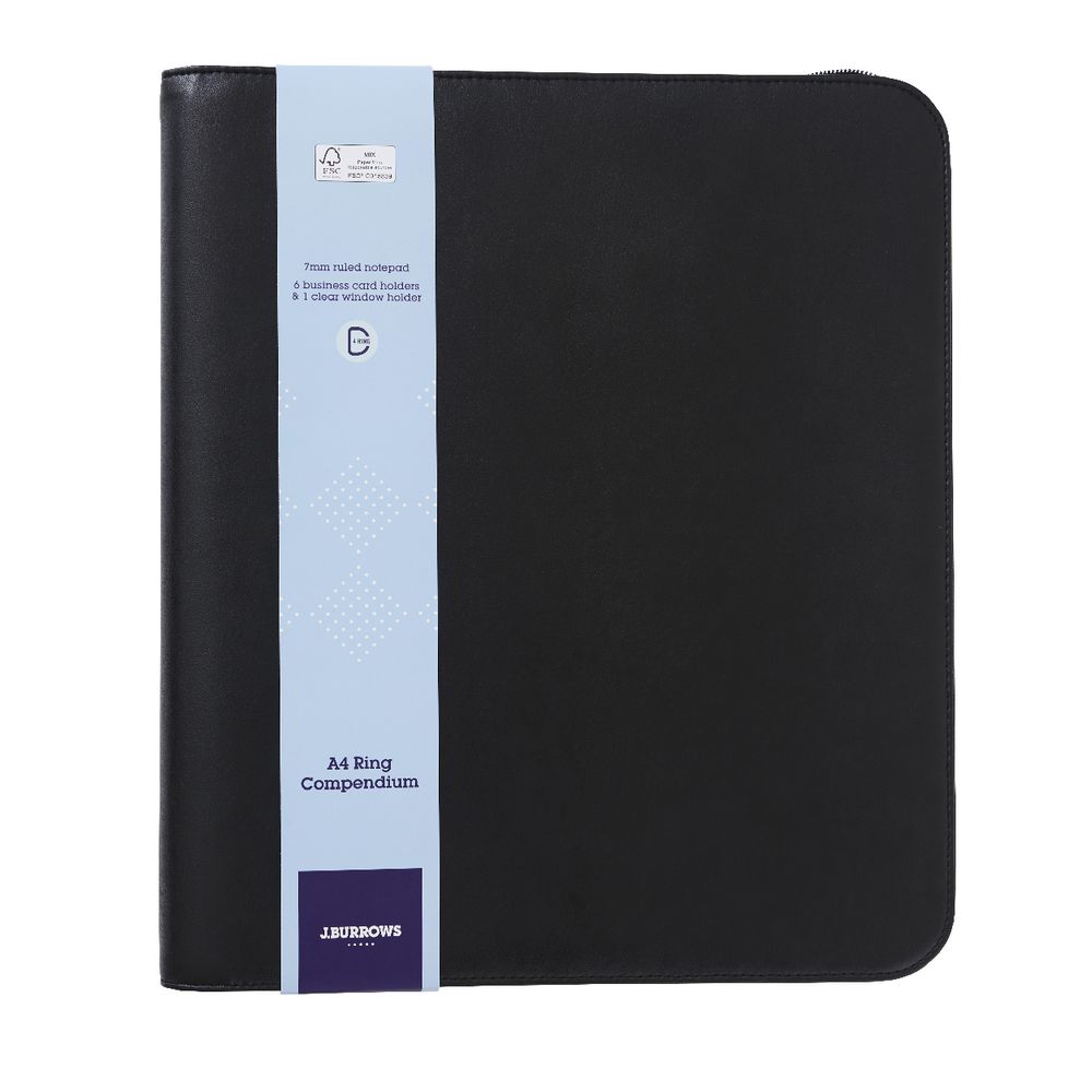 J.Burrows A4 Compendium with Zip Black
