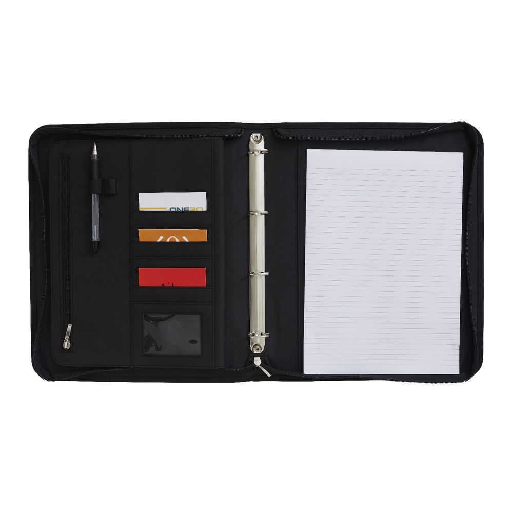 J.Burrows A4 4 Ring Compendium with Zip Black Canvas
