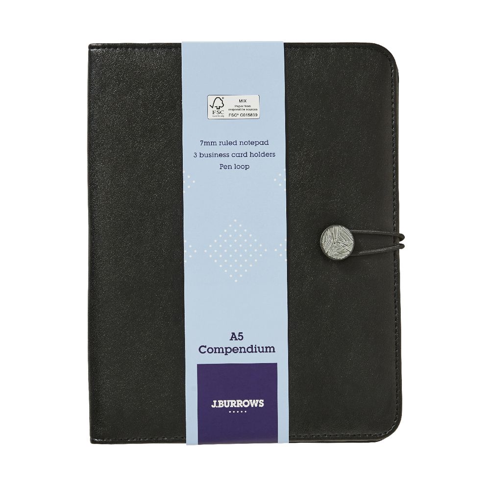 J.Burrows A5 Flat Compendium Button Closure Black