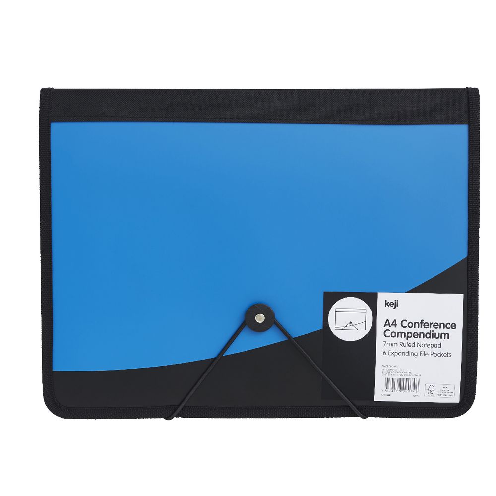 J.Burrows A4 Conference Compendium Elastic Strap Closure Blue
