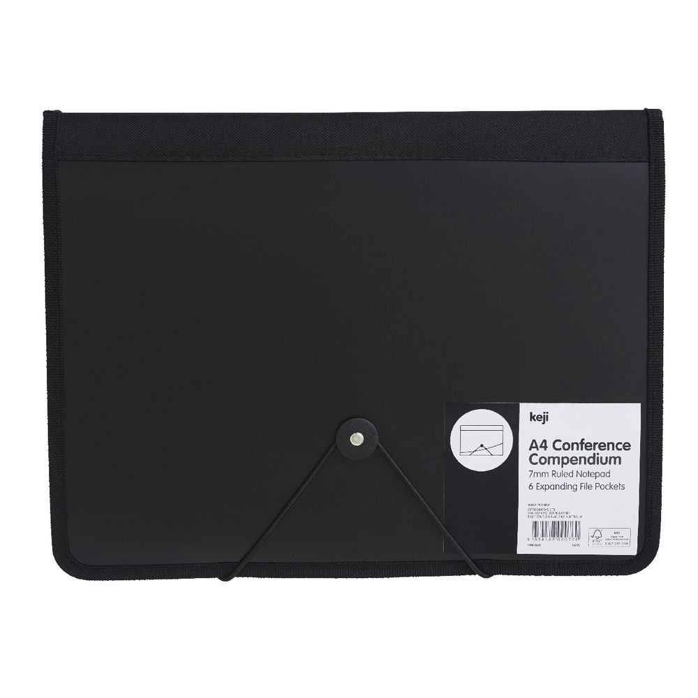 J.Burrows A4 Conference Compendium Elastic Strap Black