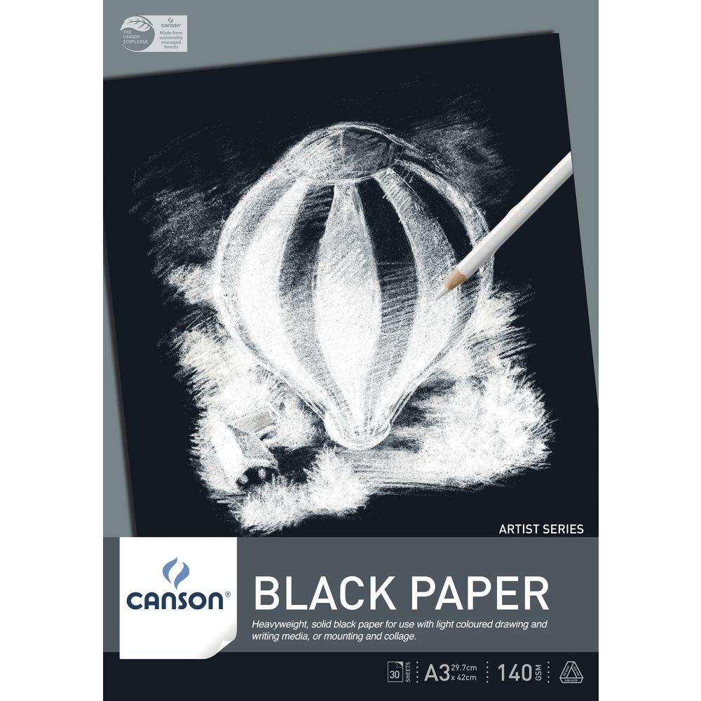 Canson A3 Black Pad 140gsm 30 Sheet
