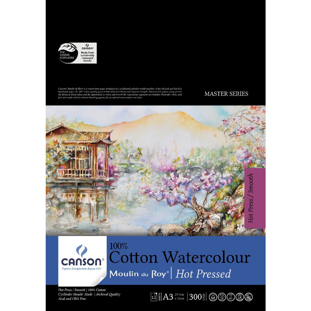 Canson A3 Moulin du Roy Pad Hot Pressed 300gsm 12 Sheet
