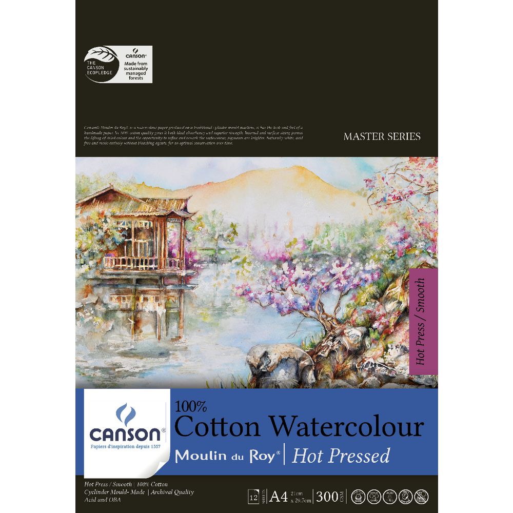 Canson A4 Moulin du Roy Pad Hot Pressed 300gsm 12 Sheet