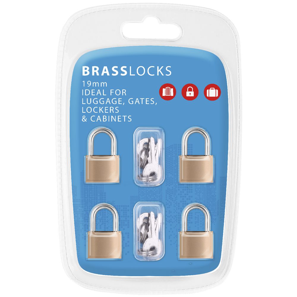 Brass Key Lock 19mm 4 Pack