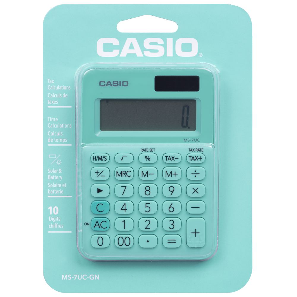 Casio 10 Digit Mini Desktop Calculator Green MS7UC 4549526700200 eBay