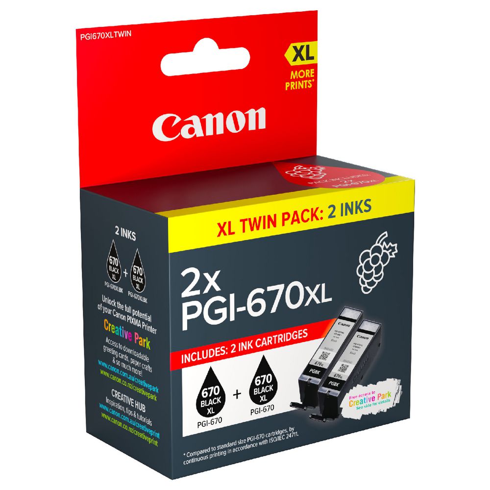 Canon 670XL Ink Cartridge Twin Pack Black