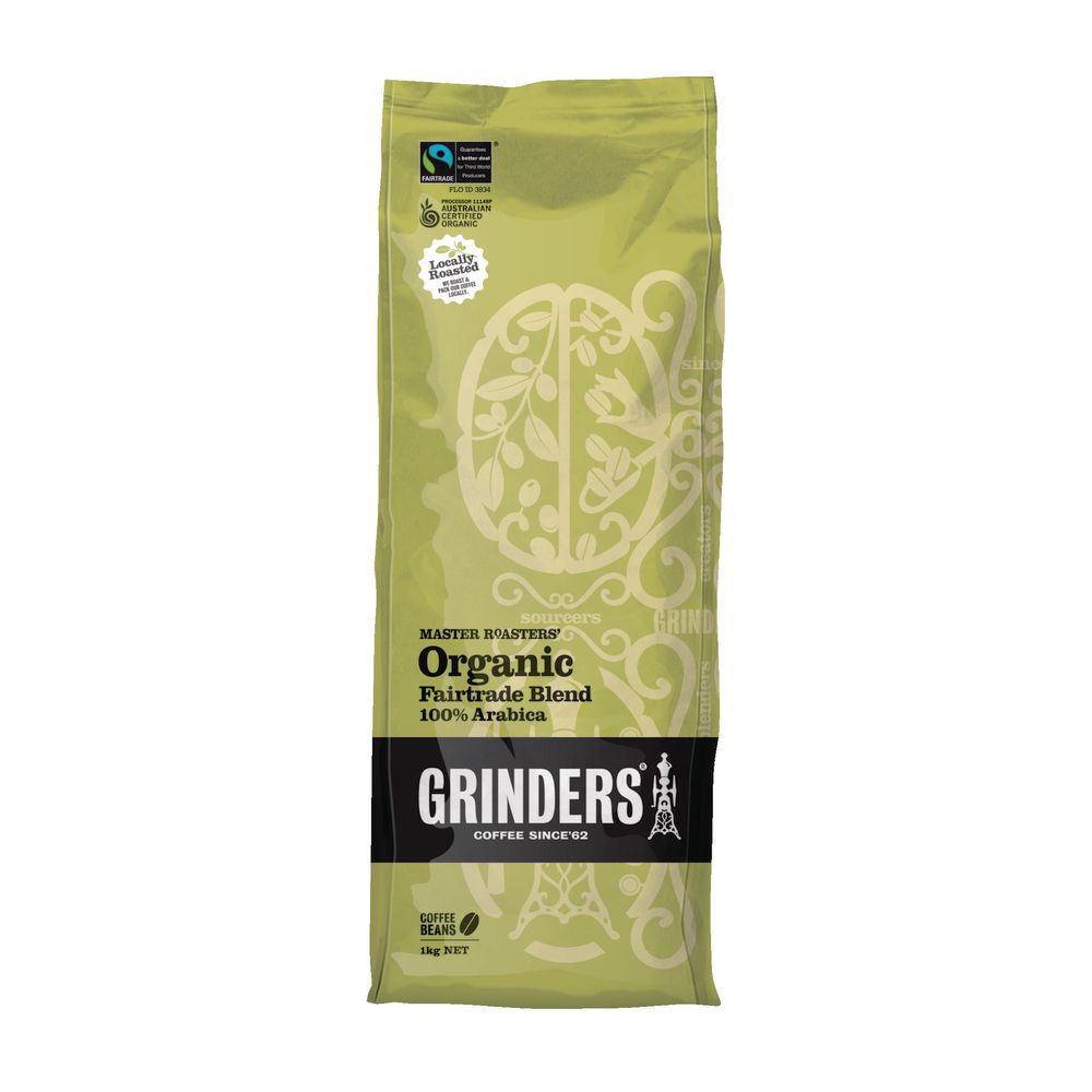Grinders Organic Fairtrade Blend Coffee Beans 1kg Officeworks