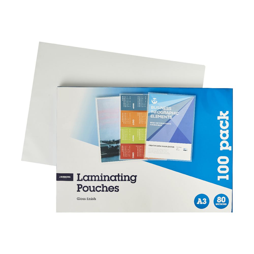 J.Burrows A3 Laminating Pouches 80 Micron 100 Pack Gloss eBay