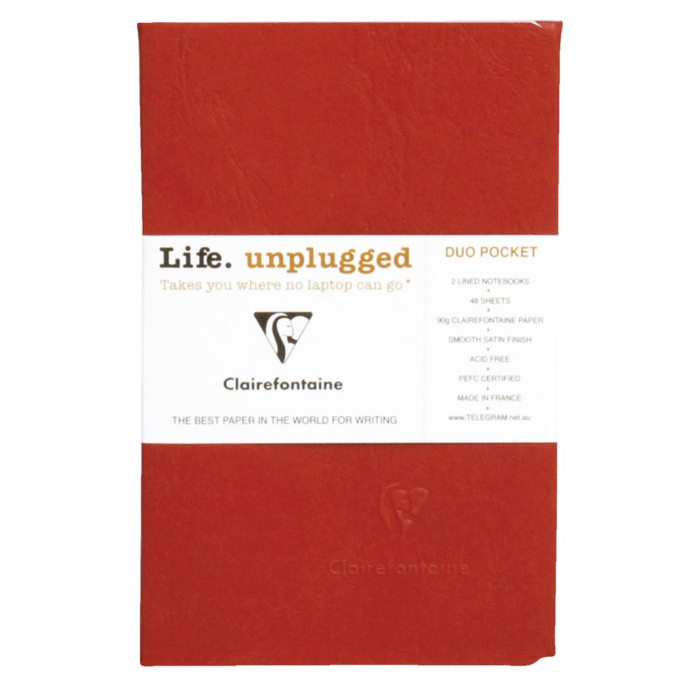 Clairefontaine Duo Pocket Lined Notebook Red 2 Pack