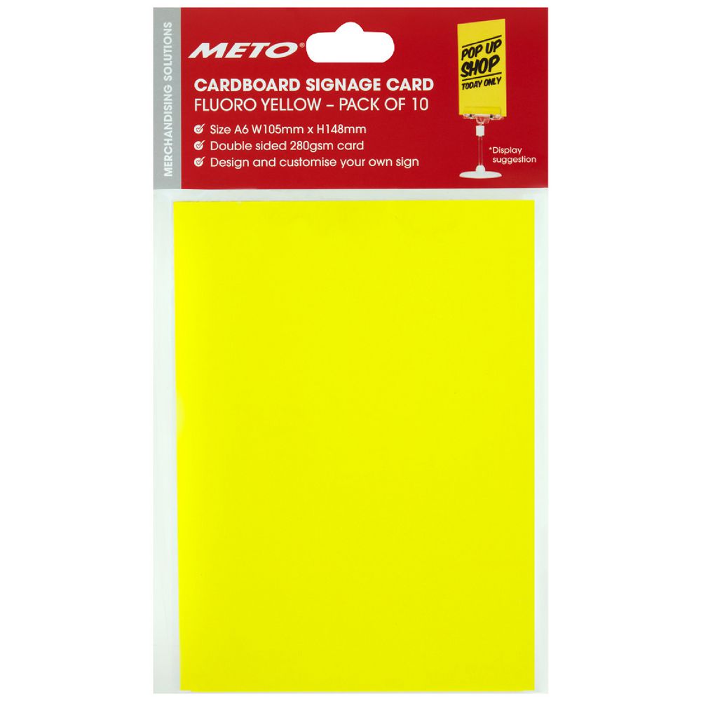 Meto A6 Sign Card Fluoro Yellow 10 Pack