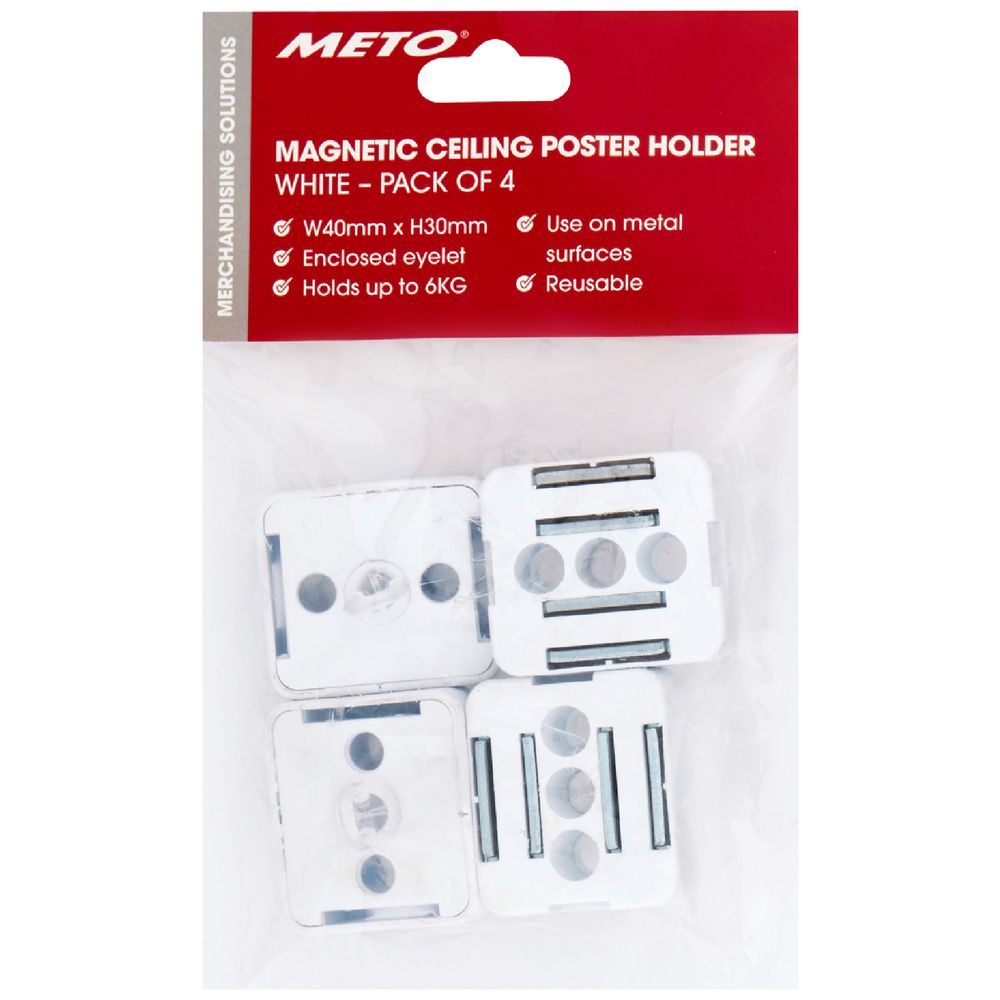 Meto Magnetic Ceiling Clip Sign Holder 6kg 4 Pack