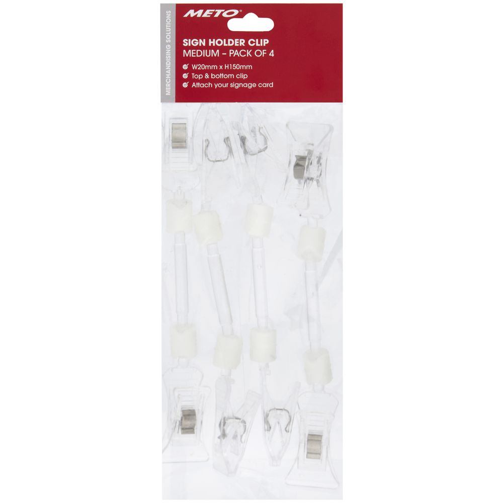 Meto Double Clip Sign Holders Medium 4 Pack