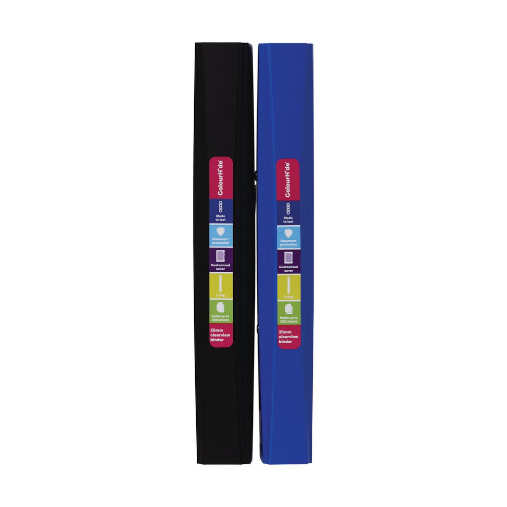 ColourHide Core Clearview Binder A4 2 D-Ring Black