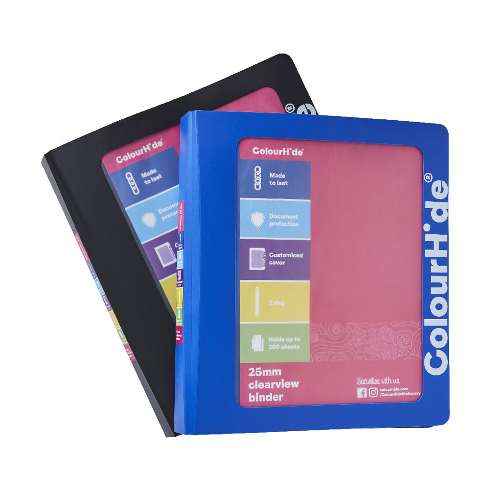 ColourHide Core Clearview Binder A4 2 D-Ring Black