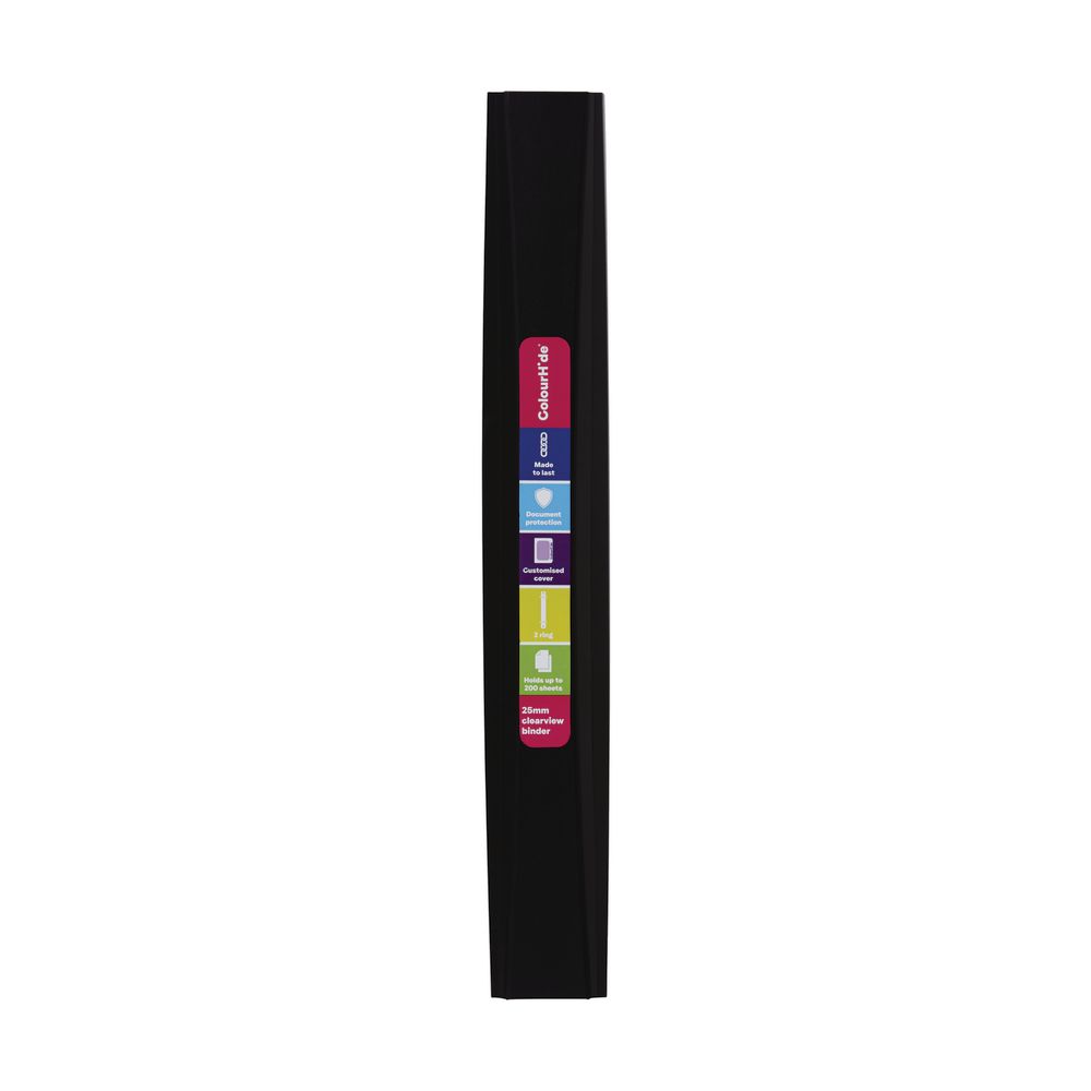 ColourHide Core Clearview Binder A4 2 D-Ring Black