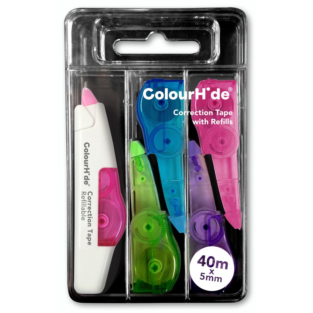 ColourHide Correction Tape 5mm x 8m Assorted Colours 5 Pack