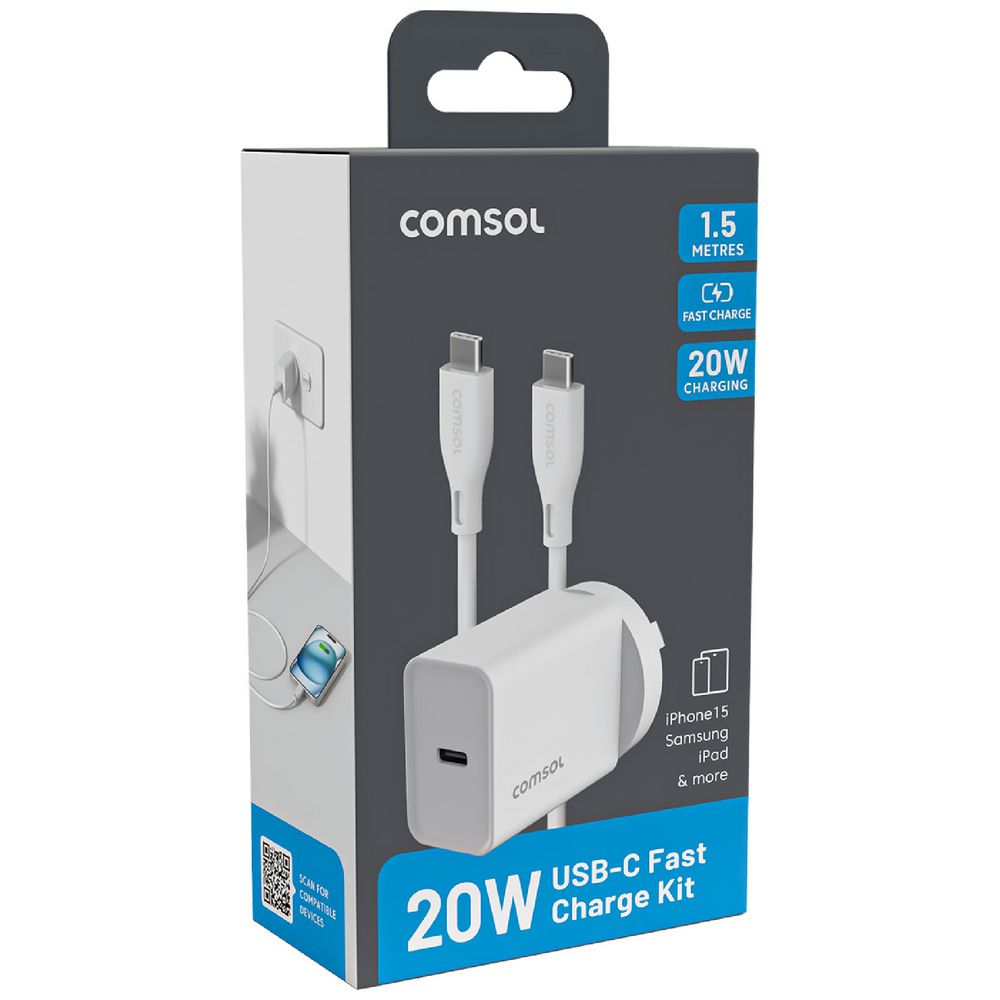 Comsol USB-C Wall Charger 20W with 1.5m Cable White