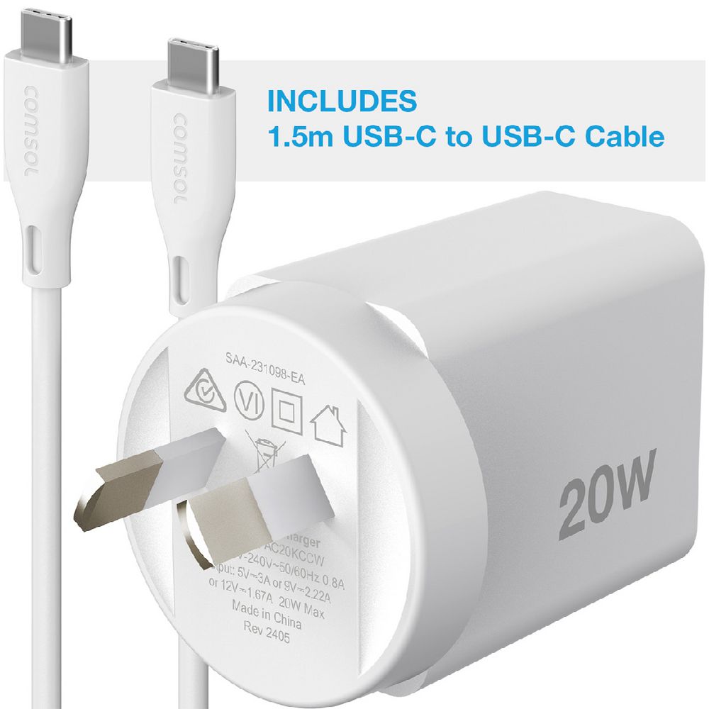 Comsol USB-C Wall Charger 20W with 1.5m Cable White